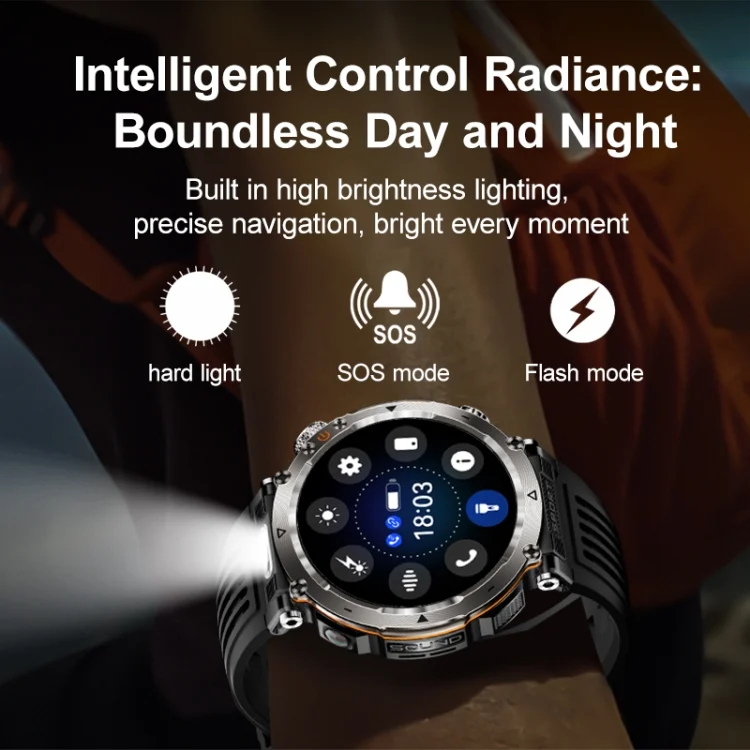 EDA0073708_B3.webp HT30 1.7 inch IP68 Waterproof Camouflage Silicone Band Smart Watch, Support Flashlight / Banknote Detector Light / Compass - Image 4