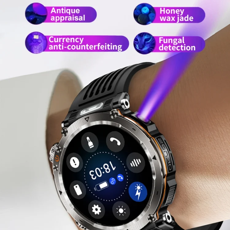 EDA0073708_B4.webp HT30 1.7 inch IP68 Waterproof Camouflage Silicone Band Smart Watch, Support Flashlight / Banknote Detector Light / Compass - Image 5
