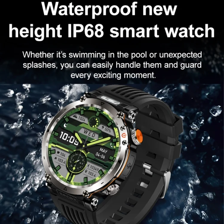 EDA0073708_B7.webp HT30 1.7 inch IP68 Waterproof Camouflage Silicone Band Smart Watch, Support Flashlight / Banknote Detector Light / Compass - Image 8