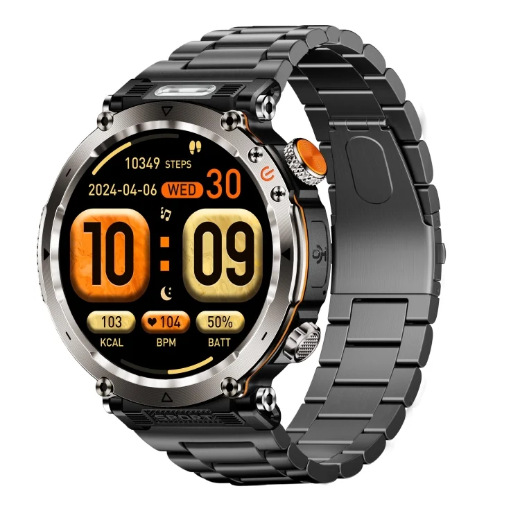 HT30 1.7 inch IP68 Waterproof Steel Band Smart Watch, Support Flashlight / Banknote Detector Light / Compass