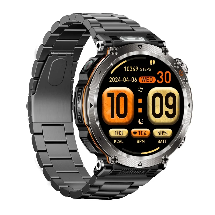 EDA007370901A_2.webp HT30 1.7 inch IP68 Waterproof Steel Band Smart Watch, Support Flashlight / Banknote Detector Light / Compass - Image 13