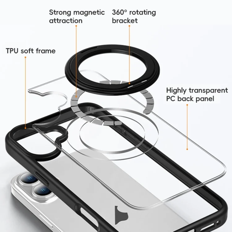 EDA0073842_B10.webp High Transparency 360 Degree Rotating Holder MagSafe Phone Case, For iPhone 11 - Image 11