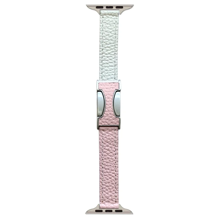 14mm Magnetic Buckle Litchi Leather Watch Band, For Apple Watch 46mm / 49mm / 45mm / 44mm