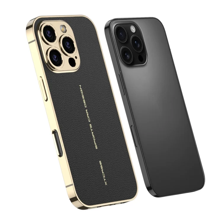 GKK Plated Plain Leather Shockproof Phone Case, For iPhone 16 Pro Max, For iPhone 16 Pro