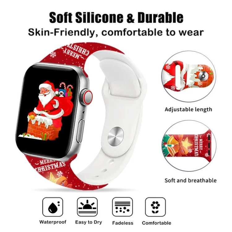 EDA0074093_B2.webp Christmas Pattern Reverse Buckle Silicone Watch Band, For Apple Watch 42mm / 41mm / 40mm / 38mm - Image 3