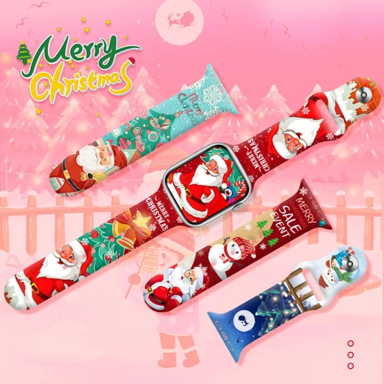 EDA0074093_B4.webp Christmas Pattern Reverse Buckle Silicone Watch Band, For Apple Watch 42mm / 41mm / 40mm / 38mm - Image 5