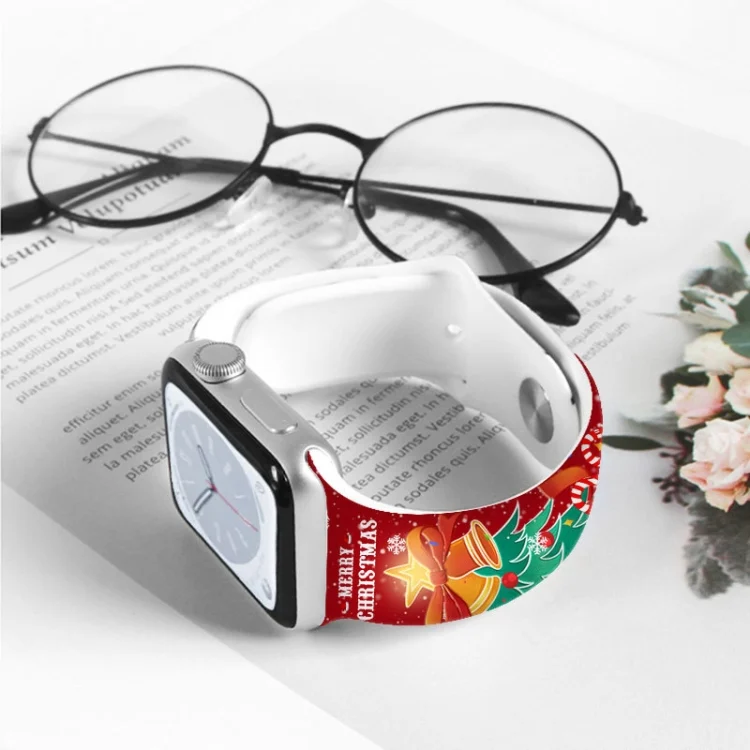 EDA0074093_B6.webp Christmas Pattern Reverse Buckle Silicone Watch Band, For Apple Watch 46mm / 49mm / 45mm / 44mm - Image 7
