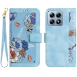 Floral Pattern Leather Phone Case with Lanyard, For Xiaomi 14T, For Xiaomi 13T