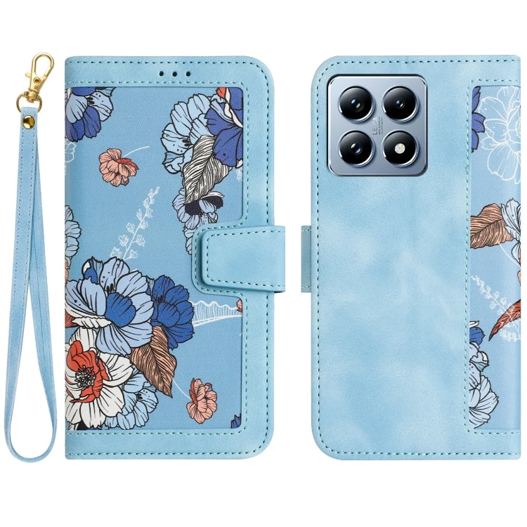Floral Pattern Leather Phone Case with Lanyard, For Xiaomi 14T, For Xiaomi 13T