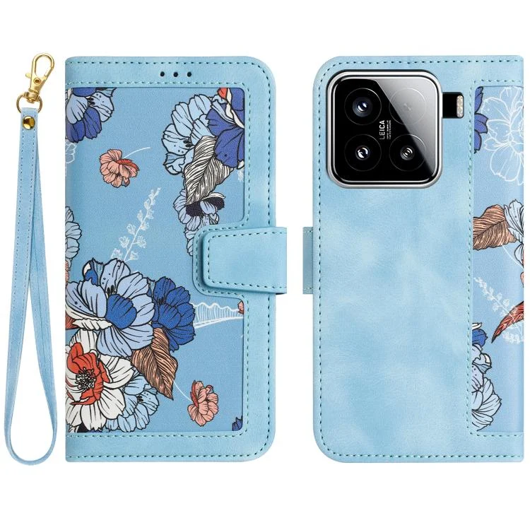 Floral Pattern Leather Phone Case with Lanyard, For Xiaomi 15 Pro, For Xiaomi 15, For Xiaomi 14T Pro