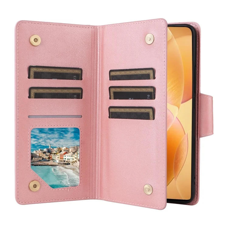 EDA007434601A_3.webp Rivet Buckle 9 Cards Three Fold Leather Phone Case, For Xiaomi 14T Pro Global, For Xiaomi 14T 5G Global - Image 4