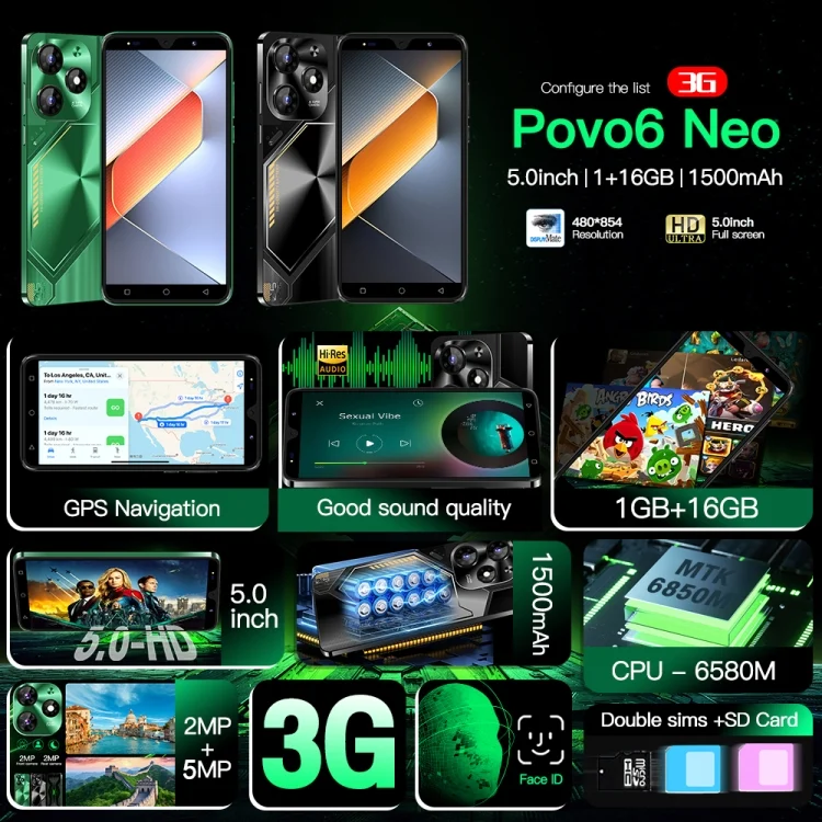 EDA0074800_B2.webp Povo6 Neo / DP29, 1GB+16GB, Face Identification, 5.0 inch Android 8.1 MTK6580M Quad Core, Network: 3G, Dual SIM - Image 3