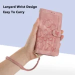Tulips Embossed Leather Phone Case with Lanyard, For Xiaomi 14T - Image 7