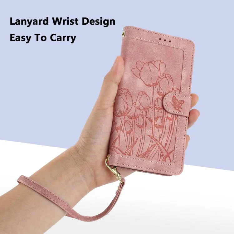 EDA007491203A_6.webp Tulips Embossed Leather Phone Case with Lanyard, For Xiaomi 15 Pro, For Xiaomi 15, For Xiaomi 14T Pro - Image 7