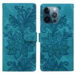 Lace Floral Embossed Magnetic Buckle PU Phone Case With Wrist Strap, For iPhone 12 Pro Max / 13 Pro Max, For iPhone 13 Pro, For iPhone 12 mini / 13 mini, For iPhone 12