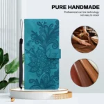 Lace Floral Embossed Magnetic Buckle PU Phone Case With Wrist Strap, For iPhone 15 Pro Max, For iPhone 15 Pro, For iPhone 14 Plus / 15 Plus, For iPhone 15 - Image 2
