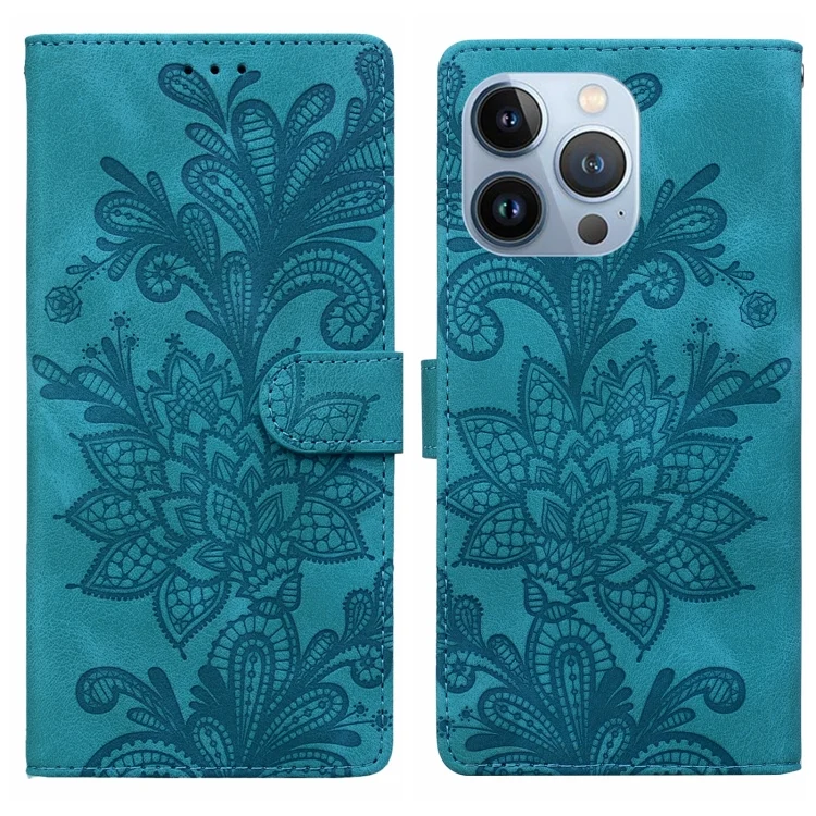 Lace Floral Embossed Magnetic Buckle PU Phone Case With Wrist Strap, For iPhone 16 Pro Max, For iPhone 16 Pro, For iPhone 16 Plus, For iPhone 16