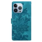 Lace Floral Embossed Magnetic Buckle PU Phone Case With Wrist Strap, For iPhone 16 Pro Max, For iPhone 16 Pro, For iPhone 16 Plus, For iPhone 16 - Image 3