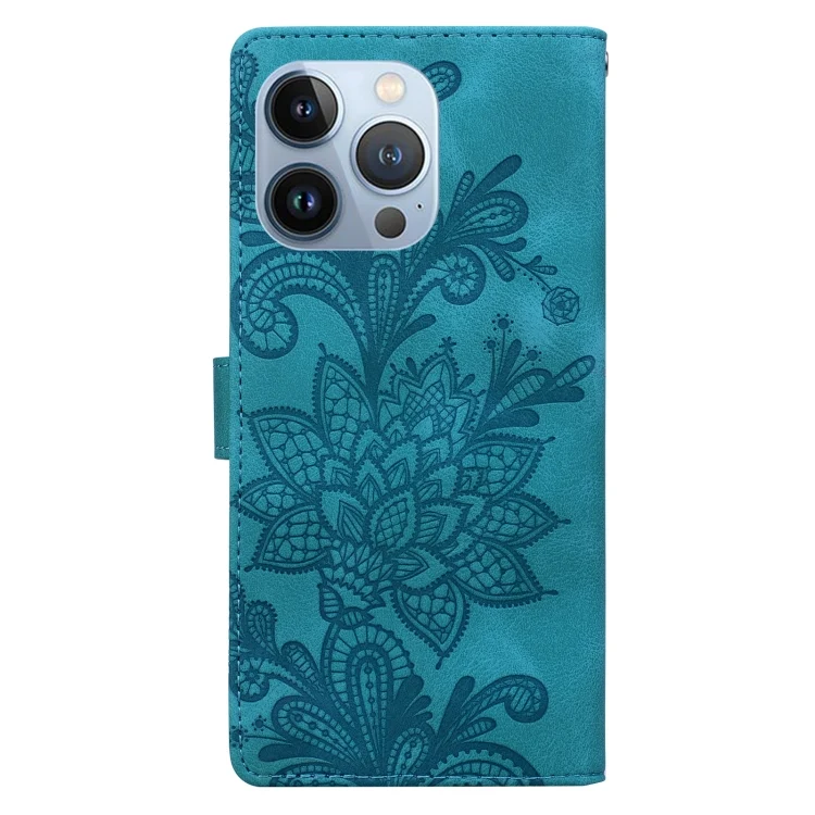 EDA007496721A_2.webp Lace Floral Embossed Magnetic Buckle PU Phone Case With Wrist Strap, For iPhone 16 Pro Max, For iPhone 16 Pro, For iPhone 16 Plus, For iPhone 16 - Image 3