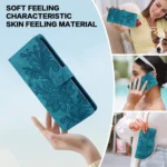 Lace Floral Embossed Magnetic Buckle PU Phone Case With Wrist Strap, For iPhone 16 Pro Max, For iPhone 16 Pro, For iPhone 16 Plus, For iPhone 16 - Image 7