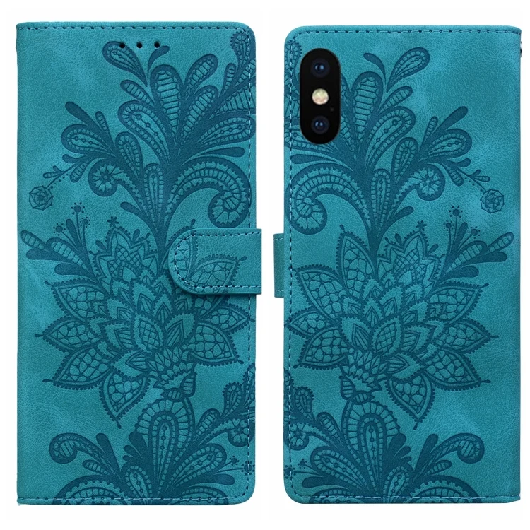 Lace Floral Embossed Magnetic Buckle PU Phone Case With Wrist Strap, For iPhone X / XS, For iPhone XR, For iPhone XS Max, For iPhone 6 Plus / 7 Plus / 8 Plus