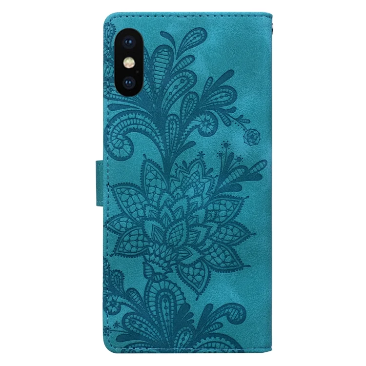 EDA007496722A_2.webp Lace Floral Embossed Magnetic Buckle PU Phone Case With Wrist Strap, For iPhone X / XS, For iPhone XR, For iPhone XS Max, For iPhone 6 Plus / 7 Plus / 8 Plus - Image 3