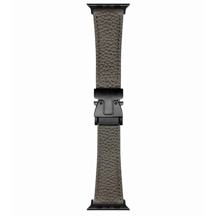 Magnetic Parachute Buckle Litchi Genuine Leather Watch Band, For Apple Watch 46mm / 49mm / 45mm / 44mm, For Apple Watch 42mm / 41mm / 40mm / 38mm