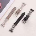 Metal Diamond Leather Bracelet Watch Band - Image 3
