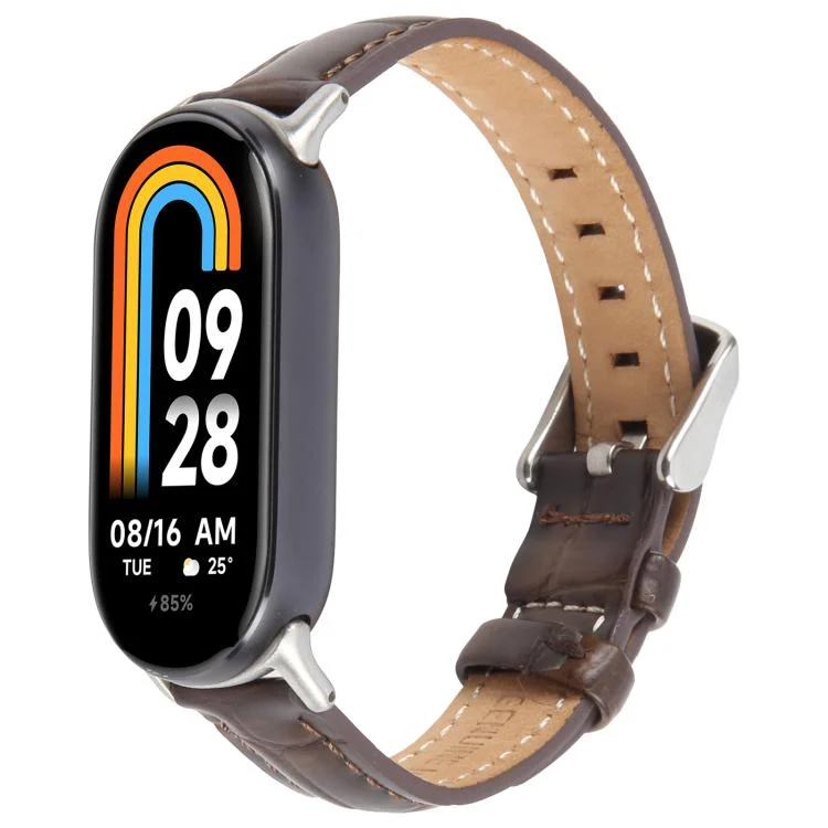 Silver Metal Connector Genuine Leather Watch Band