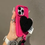 Creative Plush Heart Design Phone Case with Lanyard, For iPhone 16 Pro Max, For iPhone 16 Pro, For iPhone 16 Plus, For iPhone 16, For iPhone 15 Pro Max, For iPhone 15 Pro, For iPhone 15 Plus... - Image 2