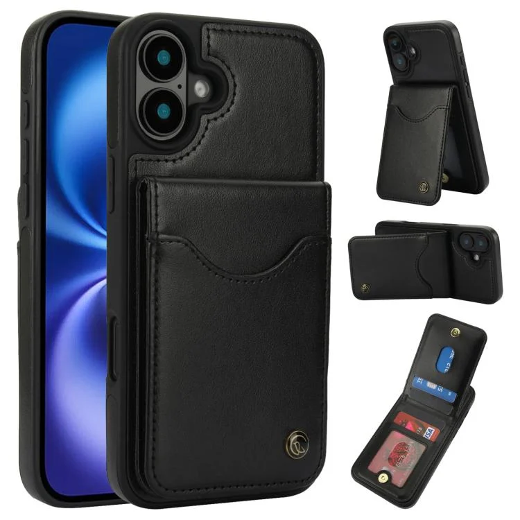 AwQuer Vertical Flip Card Bag Holder Leather Phone Case, For iPhone 16 Plus, For iPhone 16