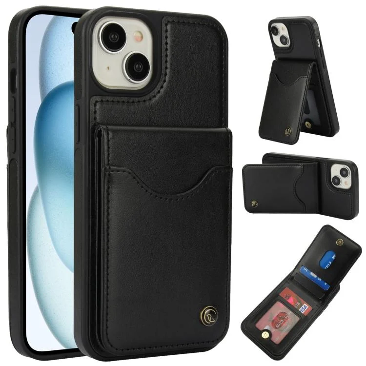 AwQuer Vertical Flip Card Bag Holder Leather Phone Case, For iPhone 15 Plus, For iPhone 15