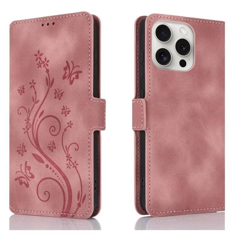 Dreamy Butterfly Love Flower Embossed Leather Phone Case, For iPhone 15 Pro Max, For iPhone 15 Pro, For iPhone 15 Plus