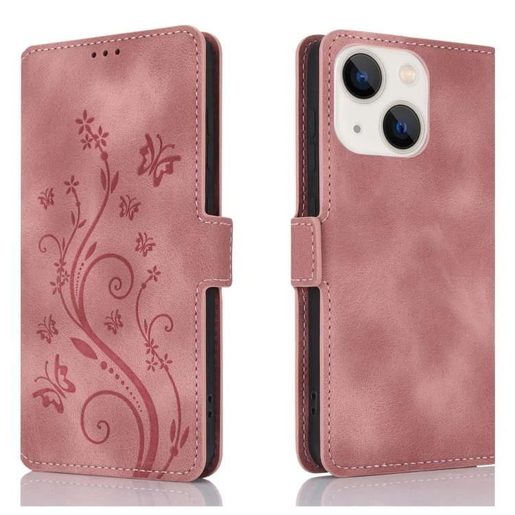 Dreamy Butterfly Love Flower Embossed Leather Phone Case, For iPhone 15, For iPhone 14 Plus, For iPhone 14