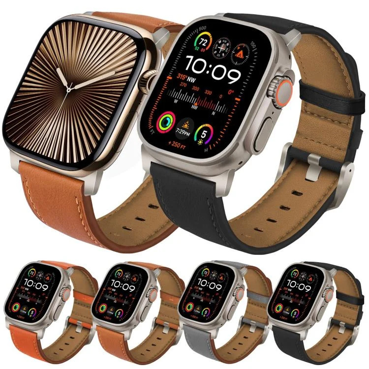 EDA0076100_B1.webp Titanium Buckle Nappa Genuine Leather Watch Band, For Apple Watch 46mm / 49mm / 45mm / 44mm, For Apple Watch 42mm / 41mm / 40mm / 38mm - Image 2