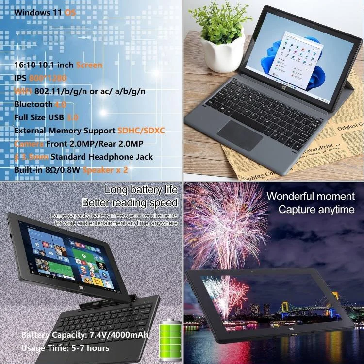 EDA0076102_B4.webp HONGSAMDE 10.1 inch 2 in 1 Tablet PC, Windows 11, Intel Celeron J4105 Quad Core No Keyboard - Image 5