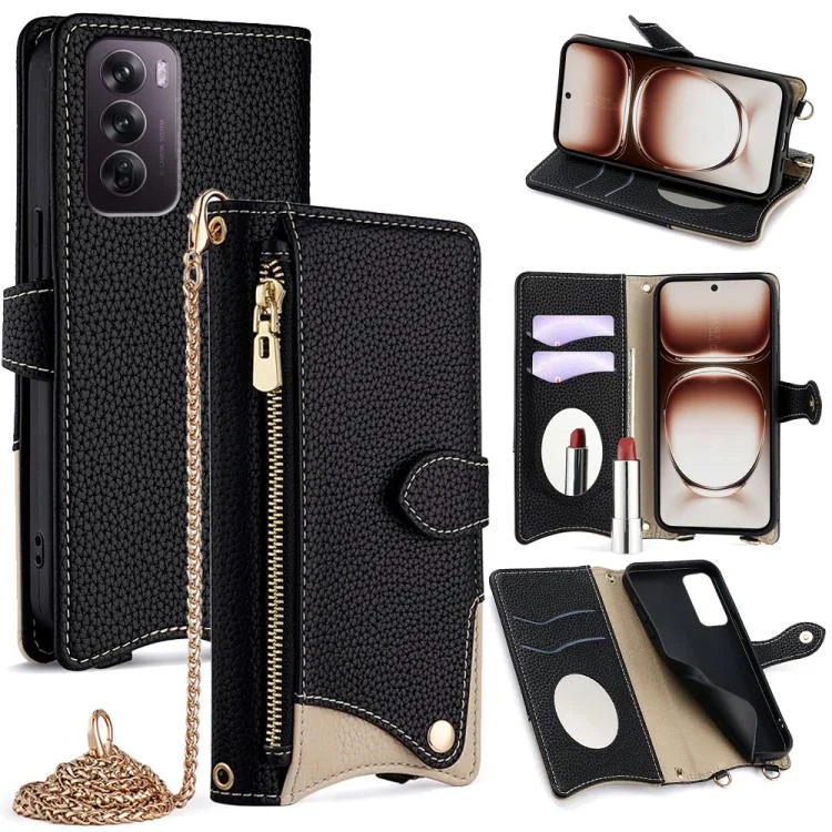 Crossbody Chain Fishtail Litchi Leather Phone Case, For OPPO Reno12 Global, For OPPO Find X7