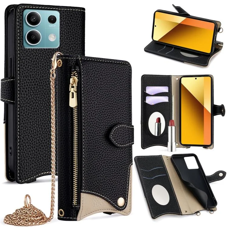 Crossbody Chain Fishtail Litchi Leather Phone Case, For Redmi Note 13 4G, For Redmi K70E / Xiaomi Poco X6 Pro