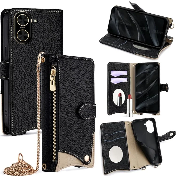 Crossbody Chain Fishtail Litchi Leather Phone Case, For Redmi A5 4G 171.7mm, For Redmi Note 14S 4G, For Redmi Note 14 4G 164.84mm