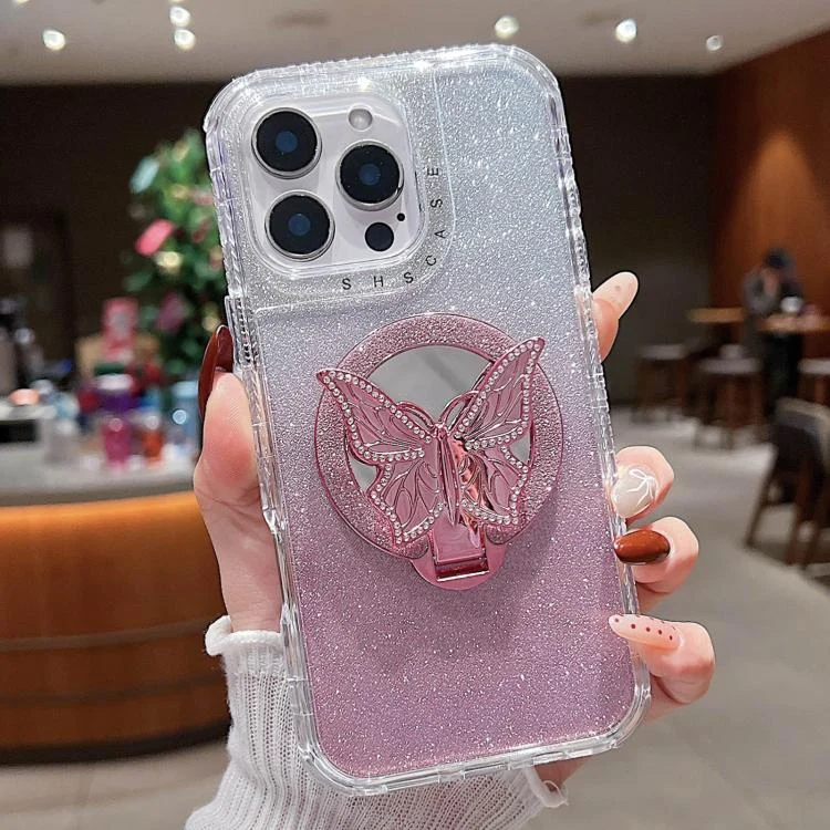Mirror Butterfly Holder Glitterr MagSafe Phone Case, For iPhone 13 Pro Max, For iPhone 13 Pro, For iPhone 13, For iPhone 12