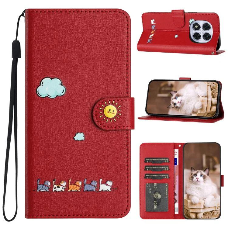 Cartoon Cats Leather Phone Case, For Redmi Note 14 Pro 4G, For Redmi Note 14 4G Global 163.25mm, For Redmi Note 14 5G Global, For Redmi Note 14 Pro 5G