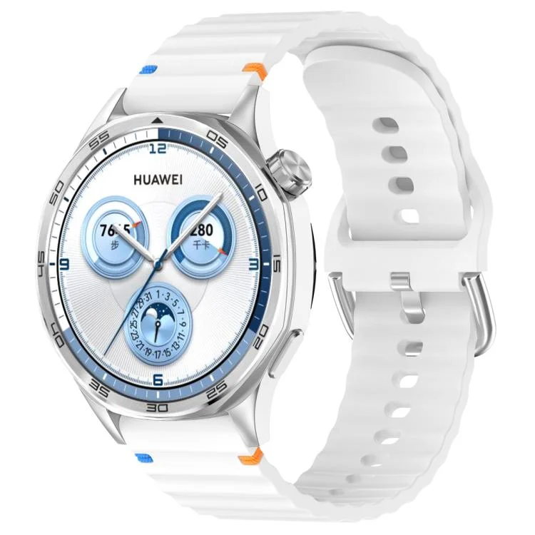 Silver Steel Buckle Wavy Grain Stitched Silicone Watch Band