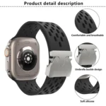 Kalebol Mesh Silver Umbrella Buckle Silicone Strap, For Apple Watch 42mm / 41mm / 40mm / 38mm - Image 3