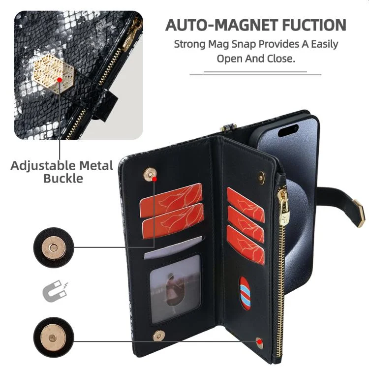 EDA007765704A_2.webp Crossbody Handle Snake Texture Leather Phone Case, For Xiaomi Civi 5 Pro 5G, For Xiaomi 15 Ultra, For Xiaomi 14T Pro 5G, For Xiaomi 14T 5G - Image 3