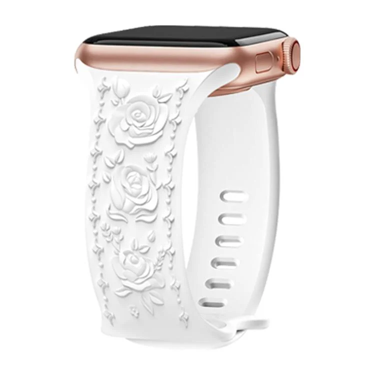 Kalebol 8-shaped Buckle Rose Embossed Silicone Watch Band, For Apple Watch 46mm / 49mm / 45mm / 44mm
