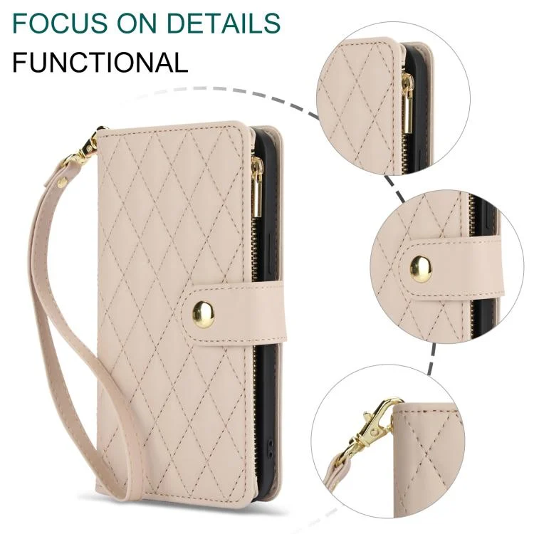 EDA007802402A_1.webp YM016 Rhombic Zipper Card Wallet Leather Phone Case with Lanyard, For Xiaomi 14T Pro 5G, For Xiaomi 14T 5G - Image 2