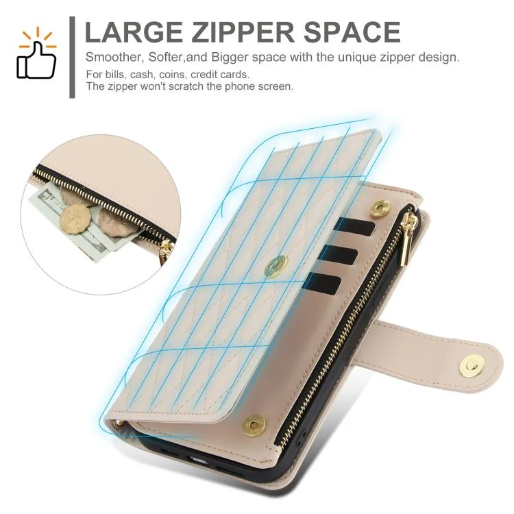 EDA007802402A_3.webp YM016 Rhombic Zipper Card Wallet Leather Phone Case with Lanyard, For Xiaomi 14T Pro 5G, For Xiaomi 14T 5G - Image 4