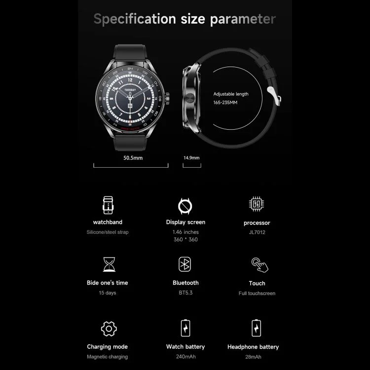 EDA0078028_B18.webp D9 1.46 inch 2 in 1 Bluetooth Earphone Smart Watch, Support Bluetooth Call / NFC / Heart Rate - Image 19