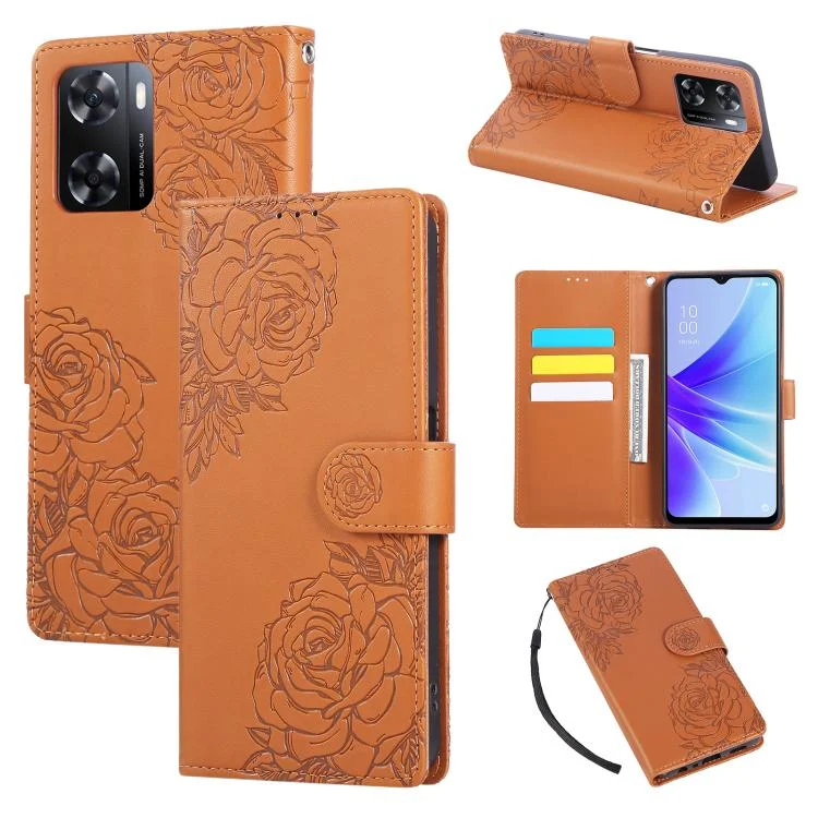 Rose Flower Embossed 3-Card Slots Leather Phone Case, For OPPO A77, For OPPO A1 Pro, For OPPO A17 4G / A17k Global, For OPPO Reno8 Pro 5G
