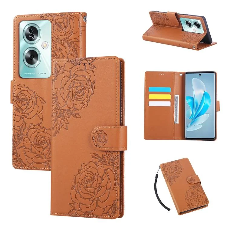 Rose Flower Embossed 3-Card Slots Leather Phone Case, For OPPO A79 5G, For OPPO A59 5G Global, For OPPO A5 Pro 5G Global, For OPPO Reno13 Pro 5G Global